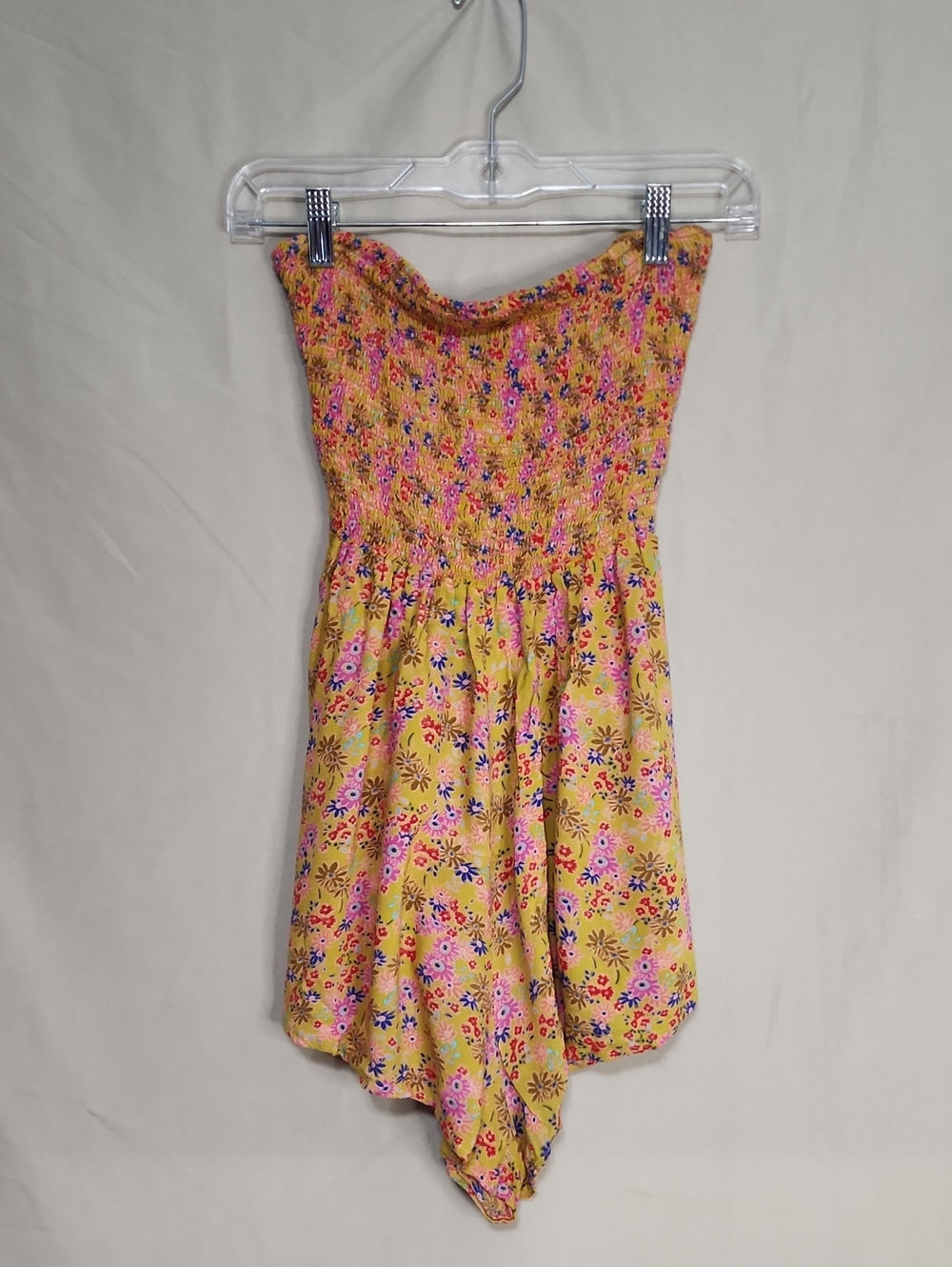 Solemio Mustard Floral Print Strapless Romper
